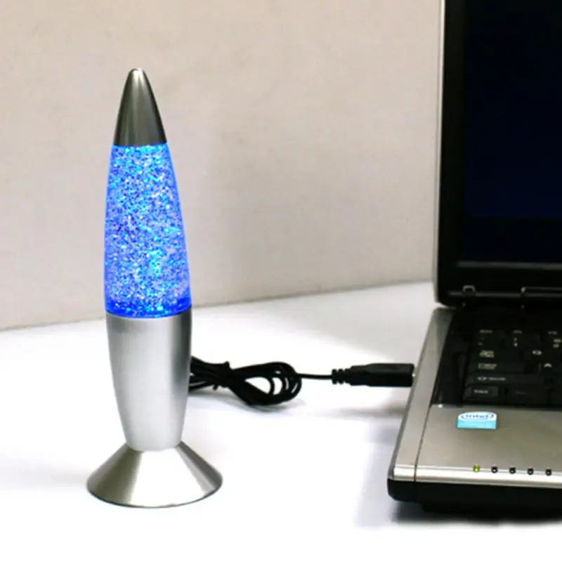 3D Rocket Multi Color Changing Lava Lamp RGB LED Glitter Party Mood Night Light Christmas Gift Bedside Night Lamp Blue,White