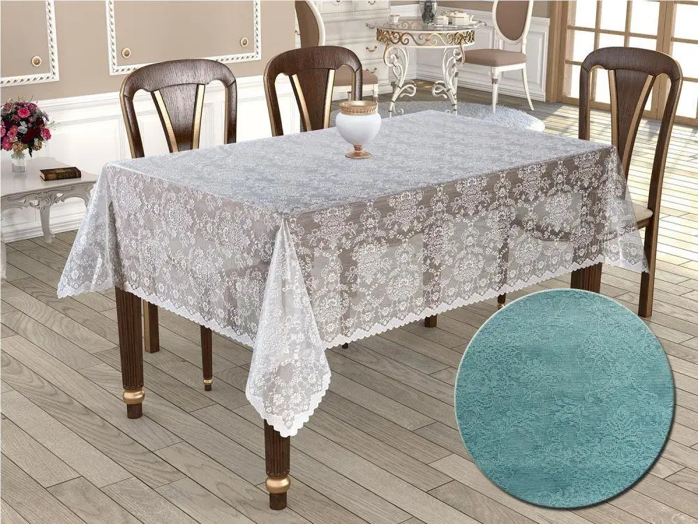 Knitting Board Pattern Rectangle Table Cloth Spring Turquoise