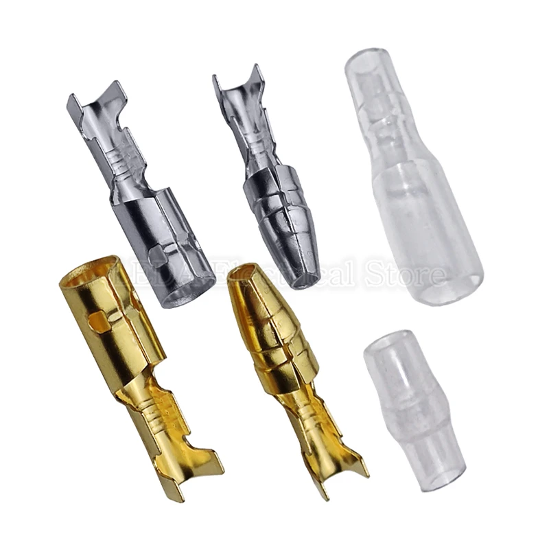 200PCS 50Set 4.0mm Female and Male Bullet Terminals Connector Gold Brass/Silver Wire Connector with Insulating Sleeves for Car