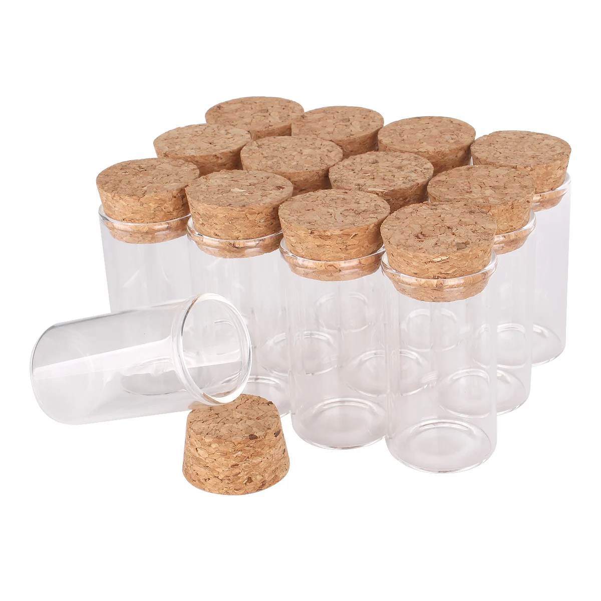 15 pieces 50ml 70ml 90ml Transparent Glass Bottles Tubes with Cork Stopper Spice Jars Storage Bottles for Weding Favors