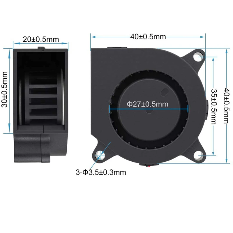 Gdstime-ventilador de impresora 3D de 40mm, 2 piezas, 40mm x 40mm x 20mm, 4020 Turbo, DC 24V, 12V, 5V, rodamientos de bolas duales, ventiladores de