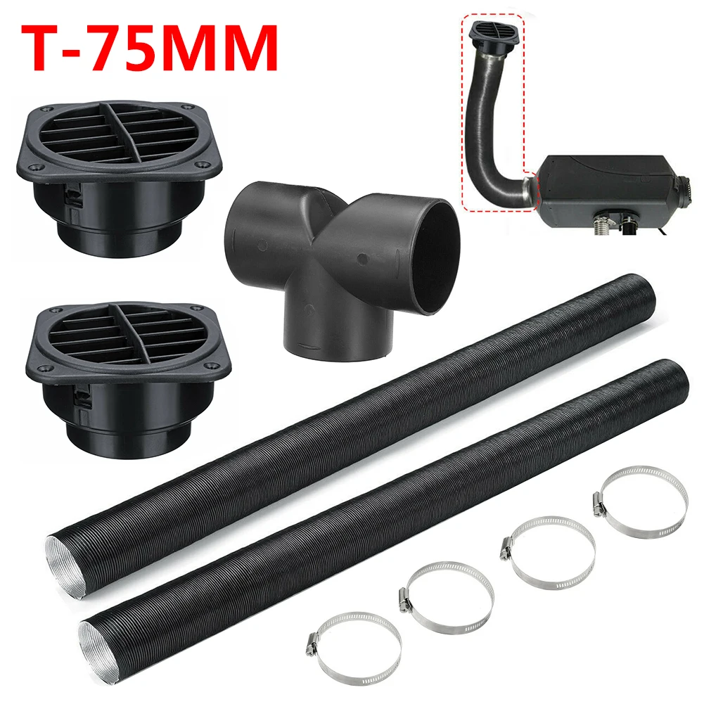 75mm Diesel Heater Pipe Duct + Warm Air Outlet For Webasto For Eberspacher For Propex Diesel Heater Vent Hose Clips Set