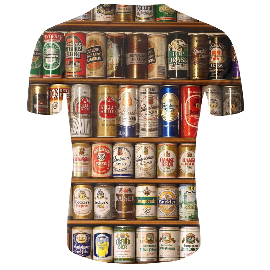 ユーモラスな3DビールプリントTシャツ,男性用,カジュアルな夏のTシャツ,ユニセックス,ヒップホップ,原宿,ストリートウェア,特別オファー,2022