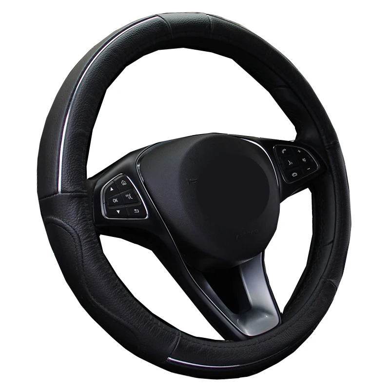 Cow Leather Car Steering Wheel Cover For 36 38 40 42 45 47 50CM Outer Diameter Auto Truck Bus Funda Volante Wear-resistant Wrap