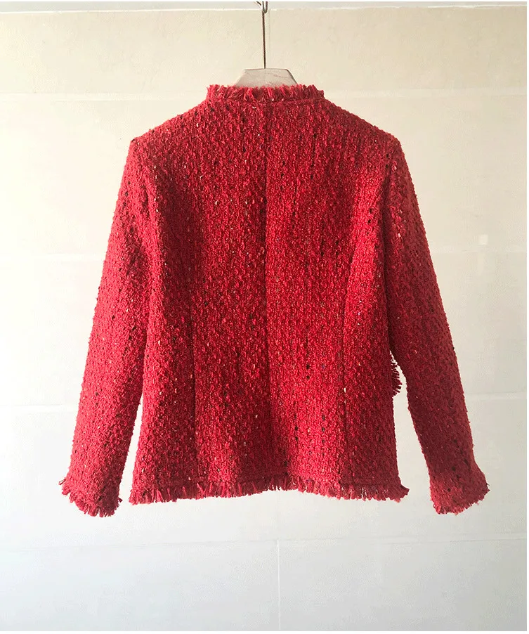 2021 autunno inverno nuove donne rosso nappa giacca di Tweed cappotto femminile di lusso Casual capispalla per le signore