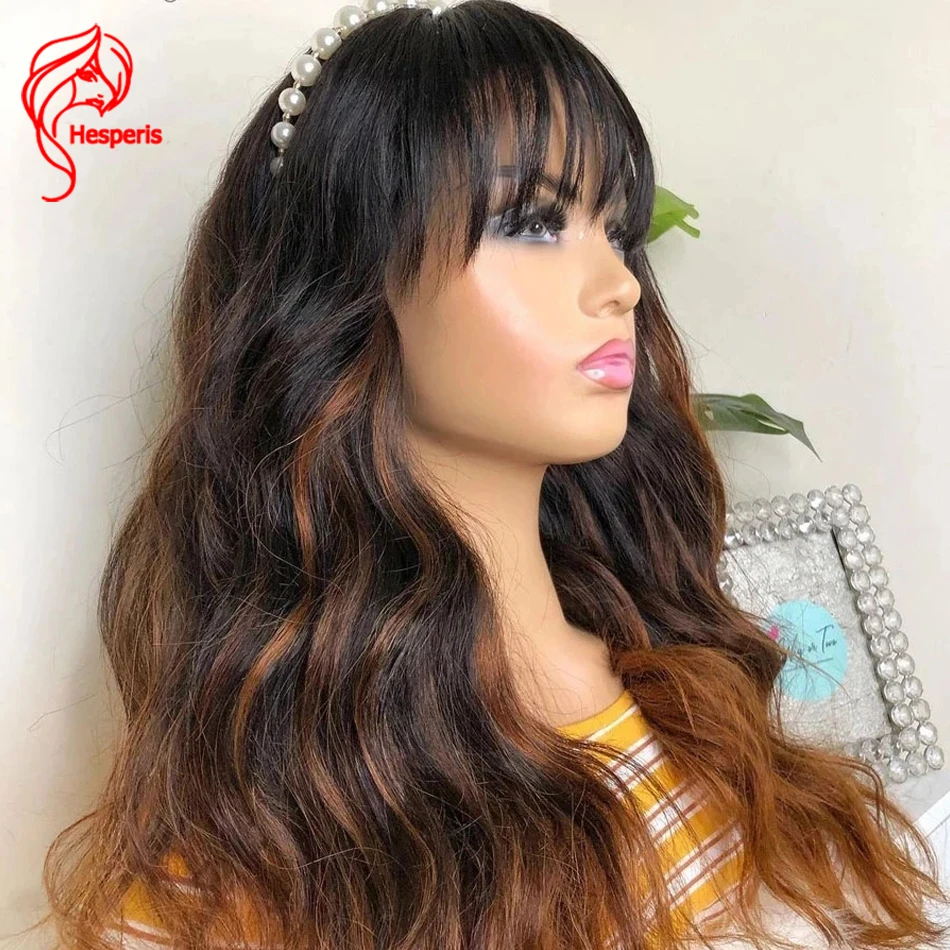 

Hesperis Wear And Go Wigs Body Wave Blonde Ombre With Highlight Brazilian Remy Full Machine Made Human Hair Wig With Bangs