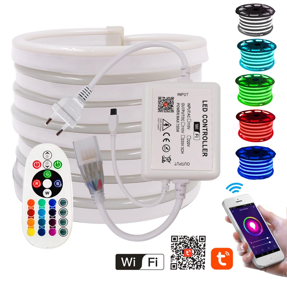 WiFi RGB Neon LED listwa oświetleniowa 5050 Bluetooth elastyczna taśma LED wstążka przycisk dotykowy na ścianie wodoodporna Neon Rope Home Decor