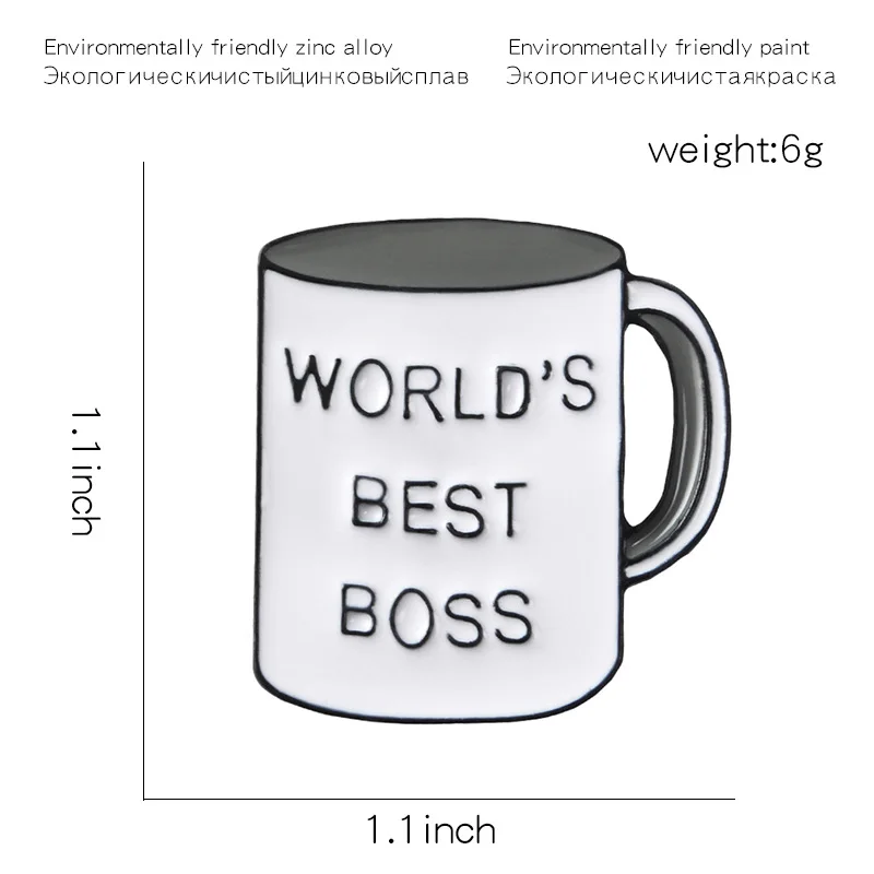 Best Boss Mug Brooch Office Coffee Cup Enamel Pin Daily Supplies Pins Badge for Women Men Boss Gift Lapel Pin Jewelry