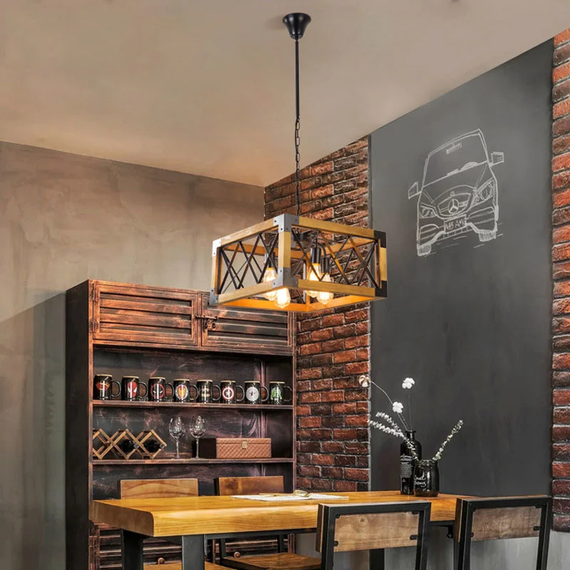 

Vintage Loft Wooden Chandelier Retro Industrial Living Room Bedroom Lamp Dining Room Coffee Shop Bar American Pendant Lamp