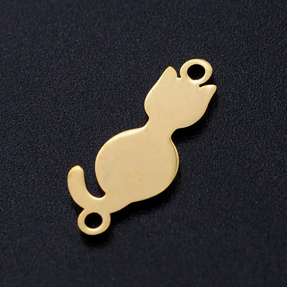 10pcs/lot Cat Kitty DIY Connector Charms Wholesale 316 Stainless Steel OEM Connectors Order Accept Jewelry Supplies