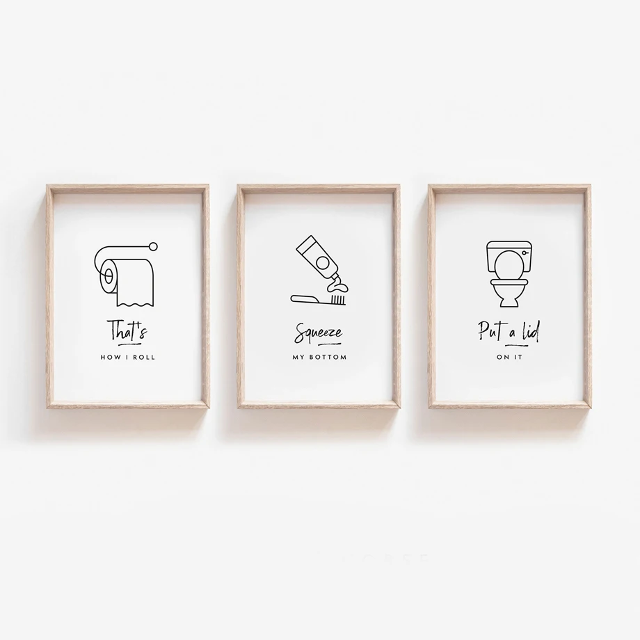 

Toilet paper brush teeth Toilet Wall Art Canvas Painting Nordic Poster Art Prints Wall Pictures For Living Room Bathroom Decor