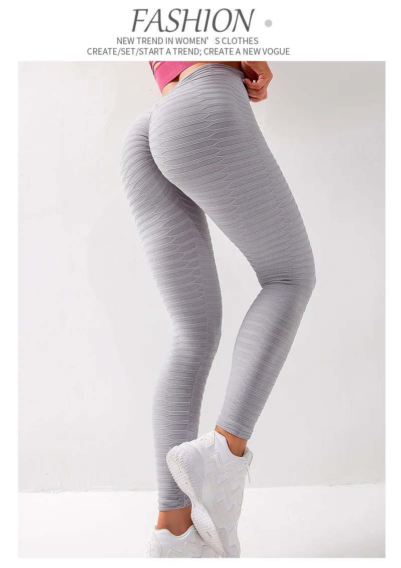 ผู้หญิง Ruched Butt ยกสูงเอวโยคะกางเกง Tummy ควบคุมออกกำลังกายยืด Leggings Textured Booty Tights