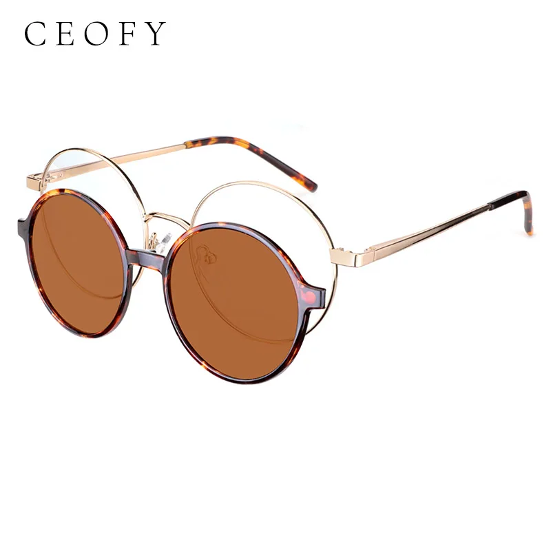 Ceofy Round Stylish Clip on Polarized Sunglasses Women Men Retro Brand Designer Glasses Frame Magnetic Multifunction CD6816