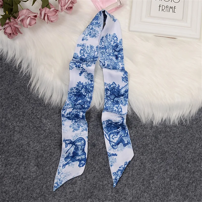 Blue Lion And Python Luxury Brand Scarf Women Silk Scarf Bag Hair Skinny Scarf 2023 Design Wrist Towel Foulard Femme Headband