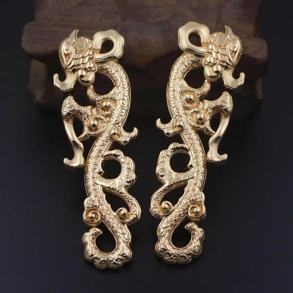 6pair Brass Casted Filigree Dragon Phoenix Connectors Loong Charms Quality Silver Gold Color DIY Hanfu Clothing Accessories