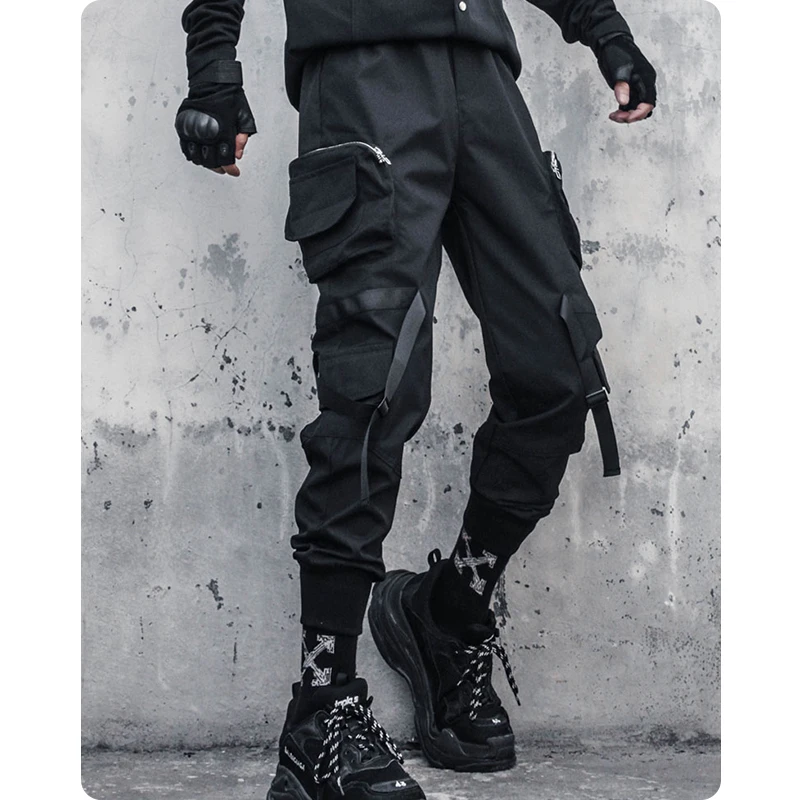 

Function of stereoscopic ribbon pants pocket overalls, leisure joker beam foot trousers haroun pants