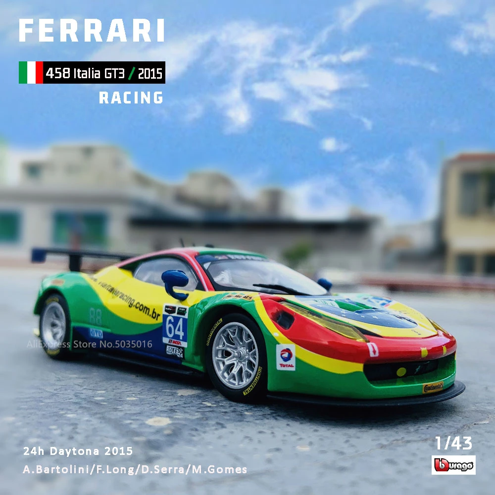 Bburago 1:43 Hardcover Edition 2015 Ferrari 458 ITALIA GT3 racing model simulation car model alloy car toy male collection gift