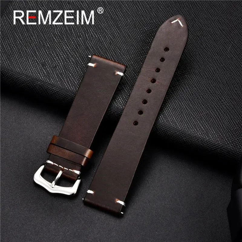 Handmade Oil Wax Leather Watchband 18mm 20mm 22mm 24mm Blue Red Brown Replacement Bracelet Strap Band Watch Accessories