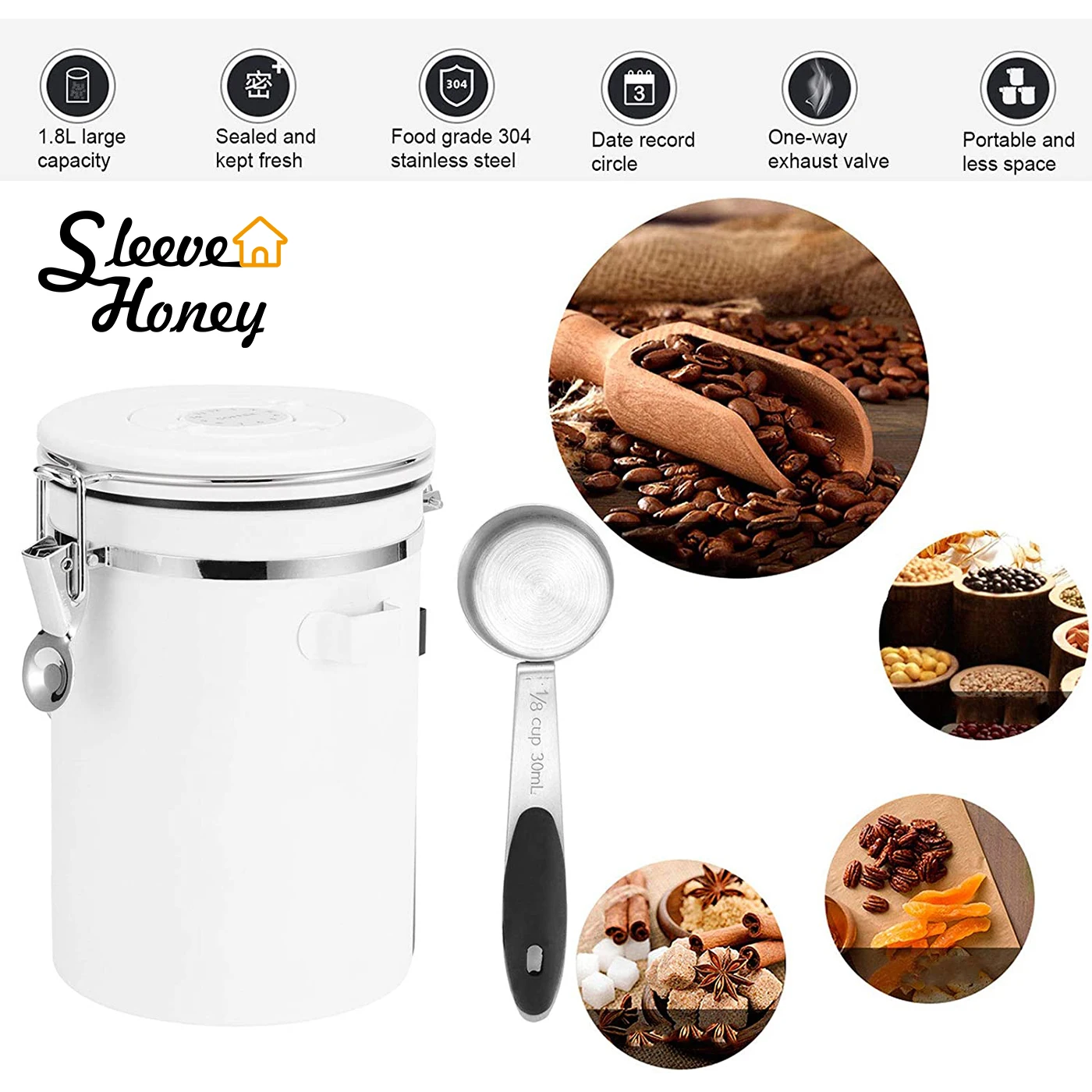 

Coffee Storage Container Stainless Steel Coffee Canister Vault Coffee Bean Powder Tin Airtight Coffee Jar Tea Can Scoop Sealed