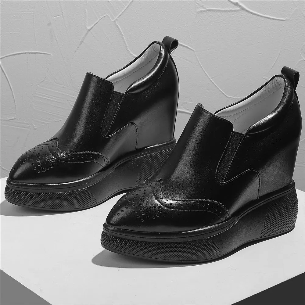 

2025 Increasing Height Shoes Women Genuine Leather High Heel Ankle Boots Female Pointed Toe Platform Pumps Shoes Casual Shoes