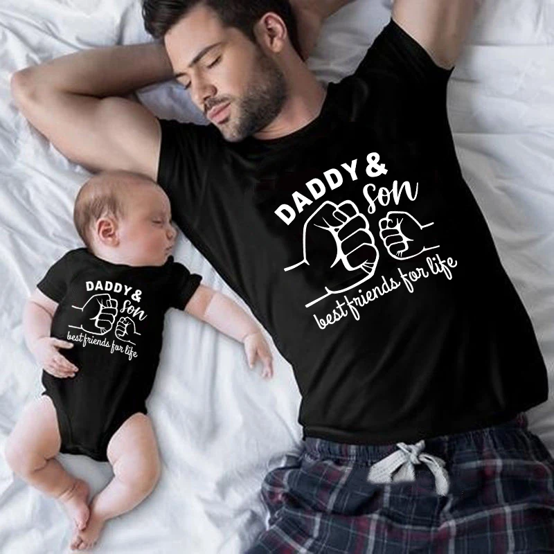 Family Matching Tshirts Daddy and Daughter Son Best Friends For Life Family Look Outfits Cotton Daddy Kids Tshirts Baby Bodysuit