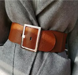 Women's Runway Fashion Genuine Leather Elastic Cummerbunds Female Dress Corsets Waistband Belts Decoration Wide Belt R1585