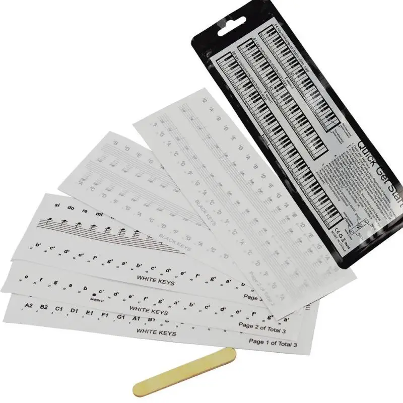 54/61/88 Transparent Piano Keyboard Stickers Electronic Keyboard Key Piano Stave Note Sticker Symbol for White Keys