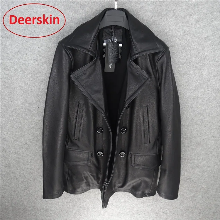 shipping.Peacoat Brand Free man thicker deerskin Jackets,men's genuine Leather classic style jacket.Windbreaker,winter clothing