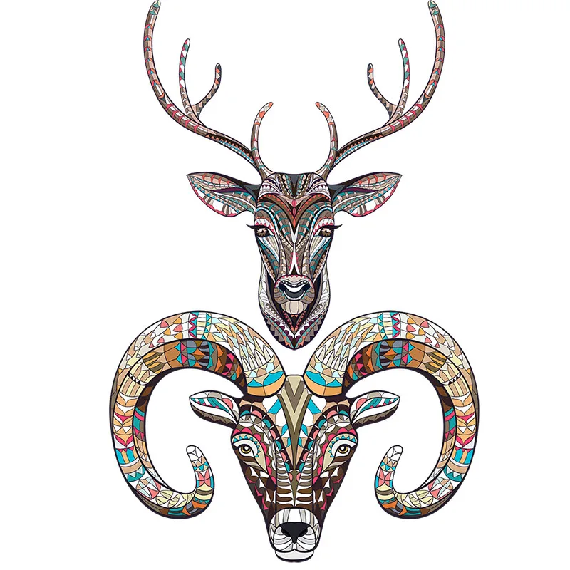 Three Ratels QC533 Creative animal totem decoration illustration Abstract tribal Elk Goat wall sticker art for home decoration