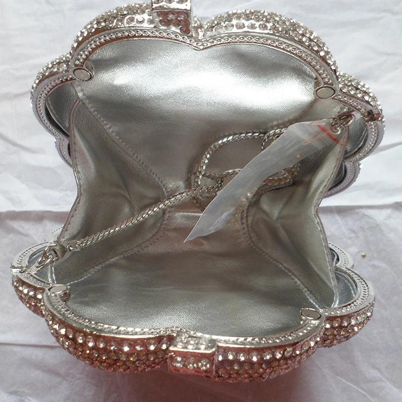 Imagem -04 - Flor de Metal de Prata Embreagem à Noite Bolsa de Casamento Bolsa de Diamante de Luxo Forma Floral Feminina Bolsas de Ombro de Noiva 13 Cores