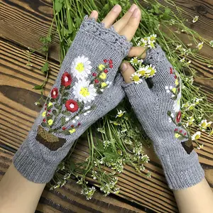 Knitted and felted winter mittens with embroidery birds and roses,soft and casual Christmas gift hot for her,romantic winter mittens.