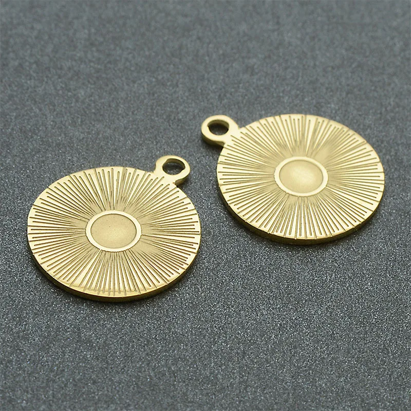 Miasol 2 Pcs 16mm Gold Color Plating 316L Stainless Steel Stripe Round Charms Pendants Pendulum With Star For Diy Jewelry Making