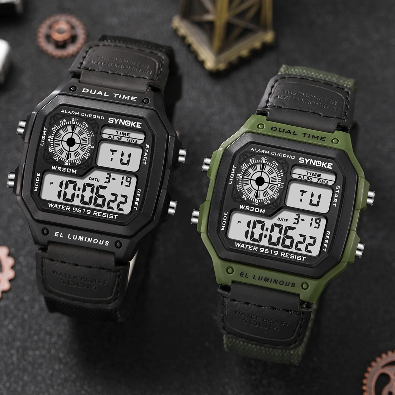 Montre pour homme, marque SYNOKE, étanche aux chocs, numérique, bracelet en Nylon, montres de sport électroniques, relogio masculino