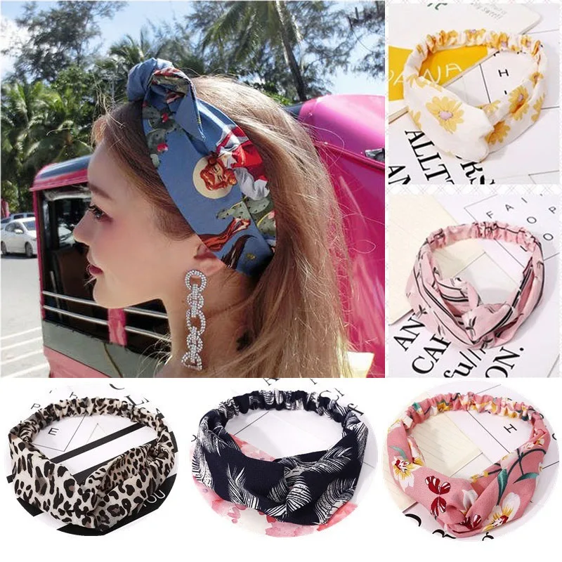 Women Girl Summer Hair Bands Soft Cross Turban Hairband Women Hair Accessories Girls Headband Fabric Floral HairBand Ladies Hoop