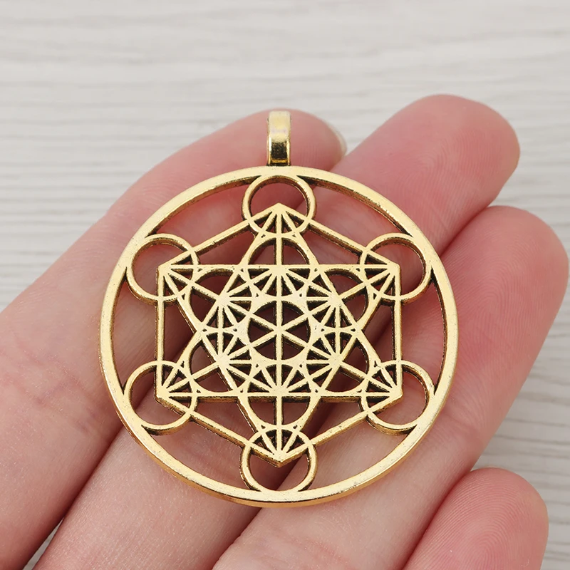 6 x Antique Gold Color Archangel Metatron Cubes Round Charms Pendants Craft For Necklace Jewelry Making Findings