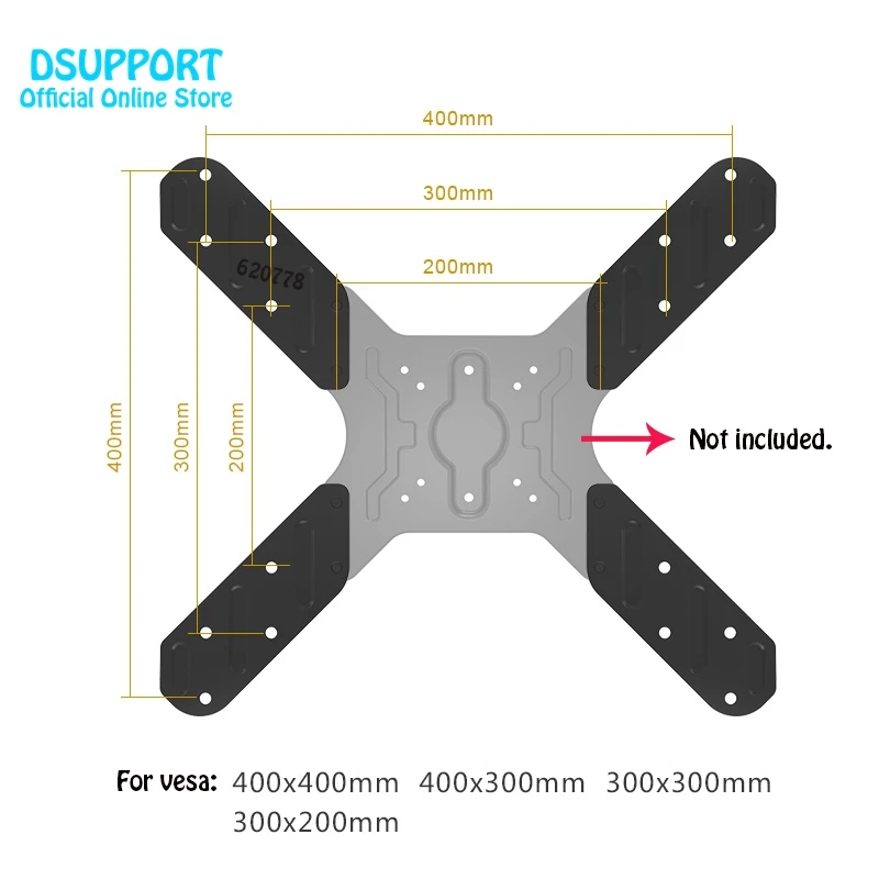 Rozszerzenie VESA adapter z 200x200mm do 400x400mm dla mocowanie telewizora i uchwyt monitora