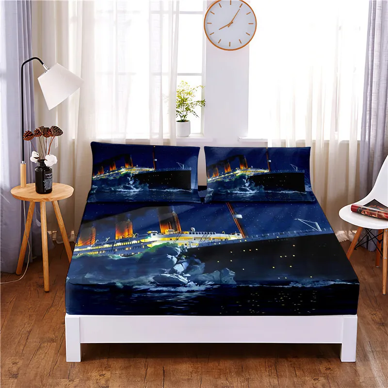 

Ship Digital Printed 3pc Polyester Fitted Sheet Mattress Cover Four Corners with Elastic Band Bed Sheet Pillowcases