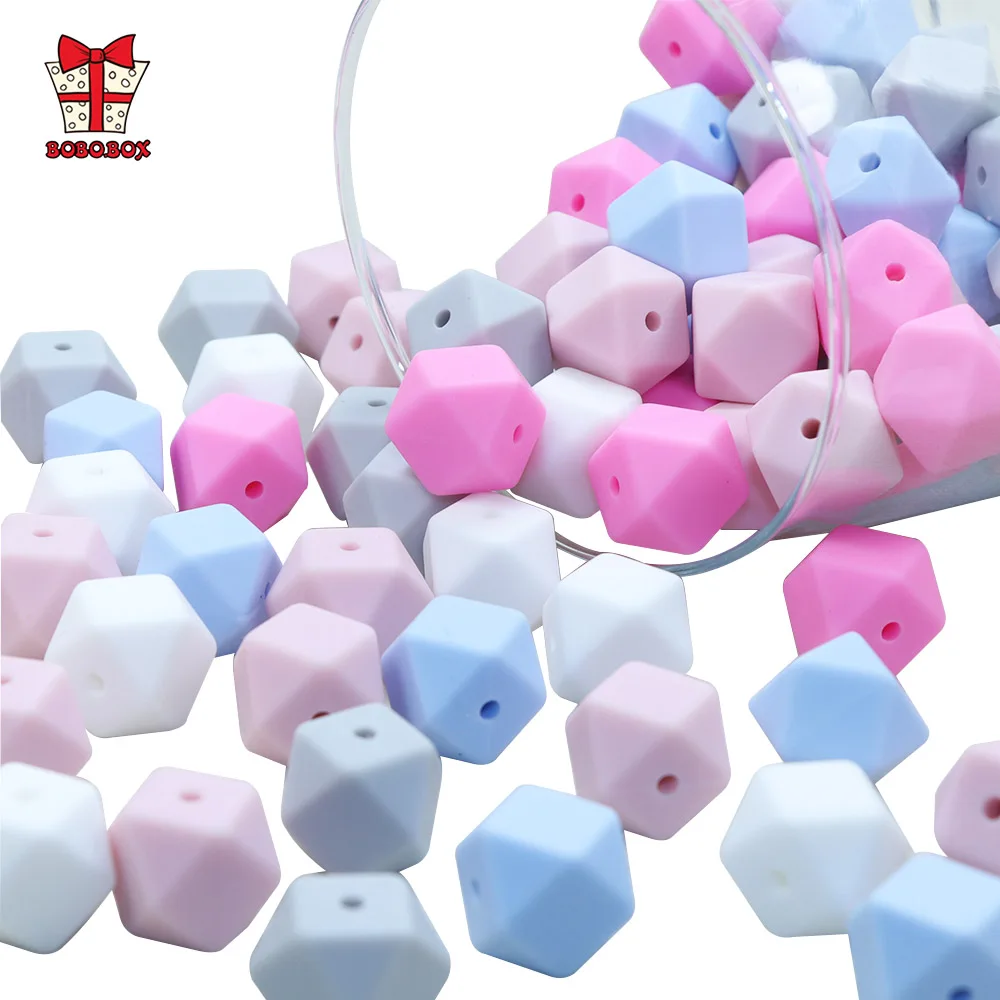 BOBO.BOX 20pcs 14mm Hexagon Silicone Beads Baby Teether Eco-friendly BPA Free Baby Teething Pacifier Chain Beads Baby Product