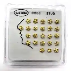 24pcs/set 925 Sterling Thai Sliver Nose Rings & Studs Gold Piercing Jewelry Nostril Blossom Flower Septum Helix Wholesale
