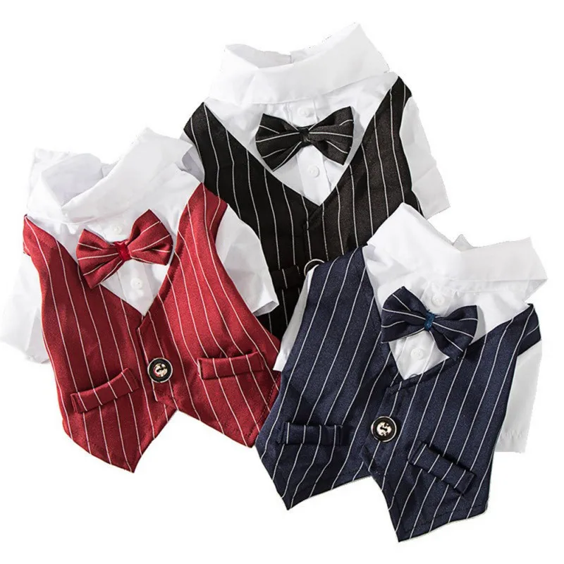 Dog Shirt Pet Small Dog Clothes Stylish Suit Bow Tie Wedding Shirt Costume Formal Tuxedo With Bow Tie Cat Puppy Bulldog Outfits