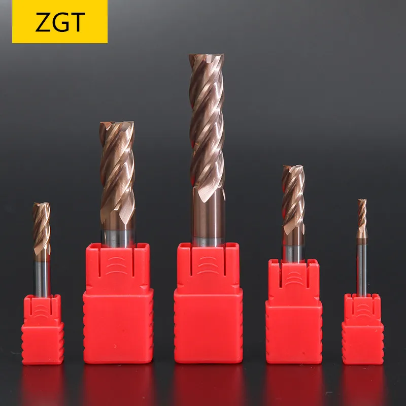 ZGT Cutting HRC60 4 Flute Alloy Carbide Tungsten Steel Milling Cutter End Mill Metal Cutter Cnc Tools 4mm 5mm 6mm 8mm 10mm 12mm