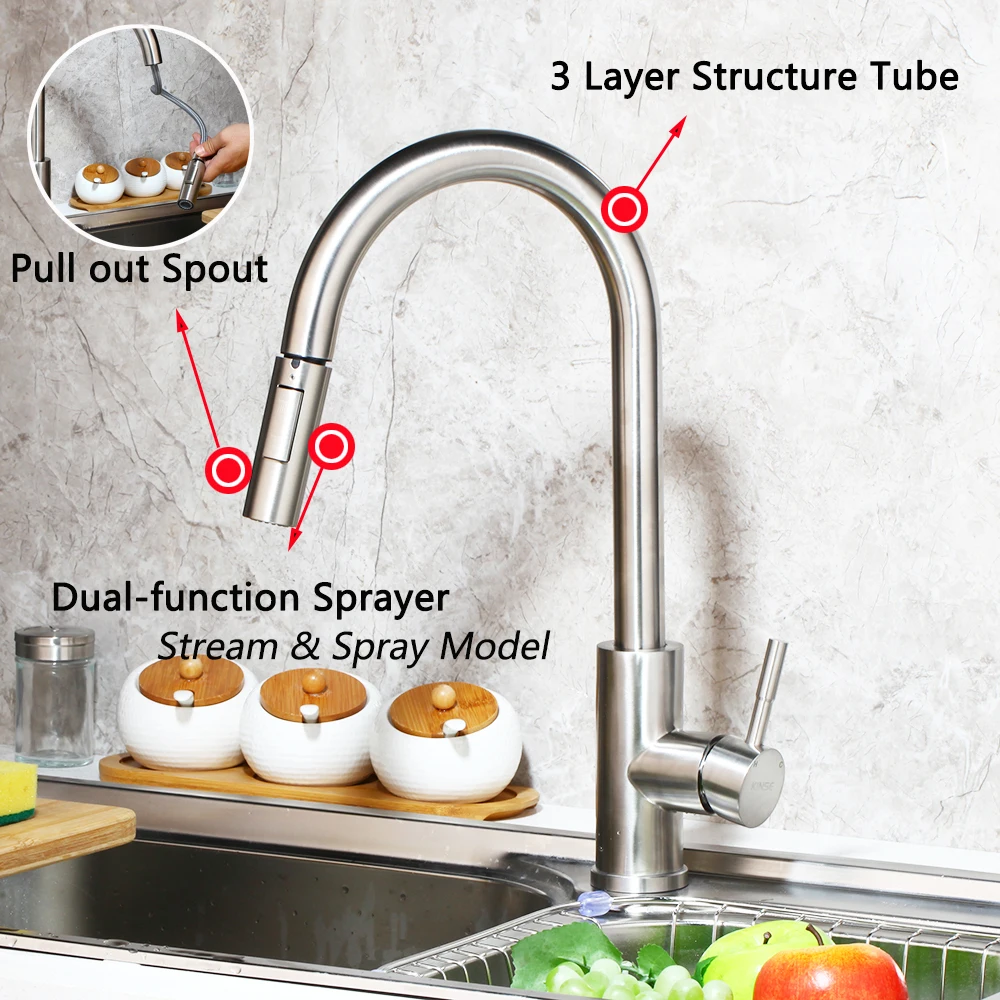 Monite Touch Control Kitchen Faucets Stainless Steel Smart Sensor 2 Ways Kitchen Mixer Faucet Kitchen Pull Down Sink Tap Faucet