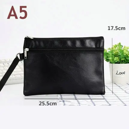 Bolsa impermeable de cuero PU con cremallera para hombre, bolsa portátil para documentos, A4, A5