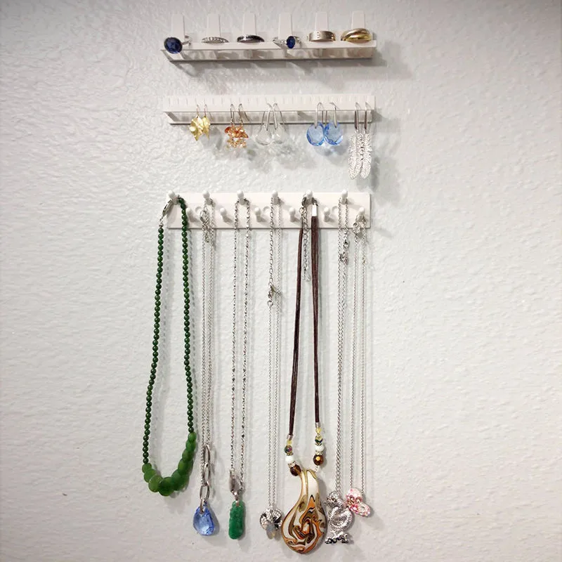 9 In 1 Adhesive Wall Hanging Shelf Jewelry Necklace Rings Earrings Keys Display Stand Holder Organizer