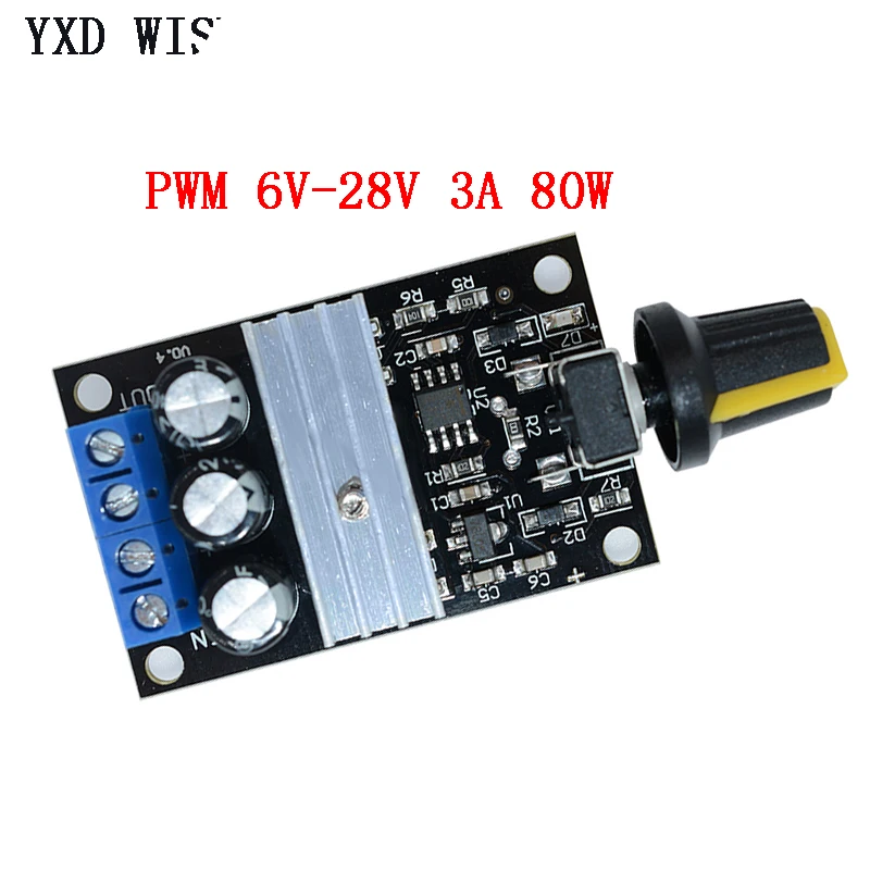NE555 80W PWM Motor Speed Controller Regulator Adjustable Variable Speed Control With Potentiometer Switch DC 6V 12V 24V 28V 3A