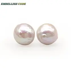 12mm Nearround White Edison Pearls Semicircle Rough Face And Shine Stud Earring Simple Irregular With kernel Fashion For Lady