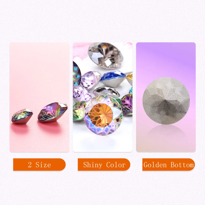 New Arrival 14mm Round Rhinestones Pointback Glass Rivoli Crystal Strass Flower Printing Inside Shiny Glue On Stones