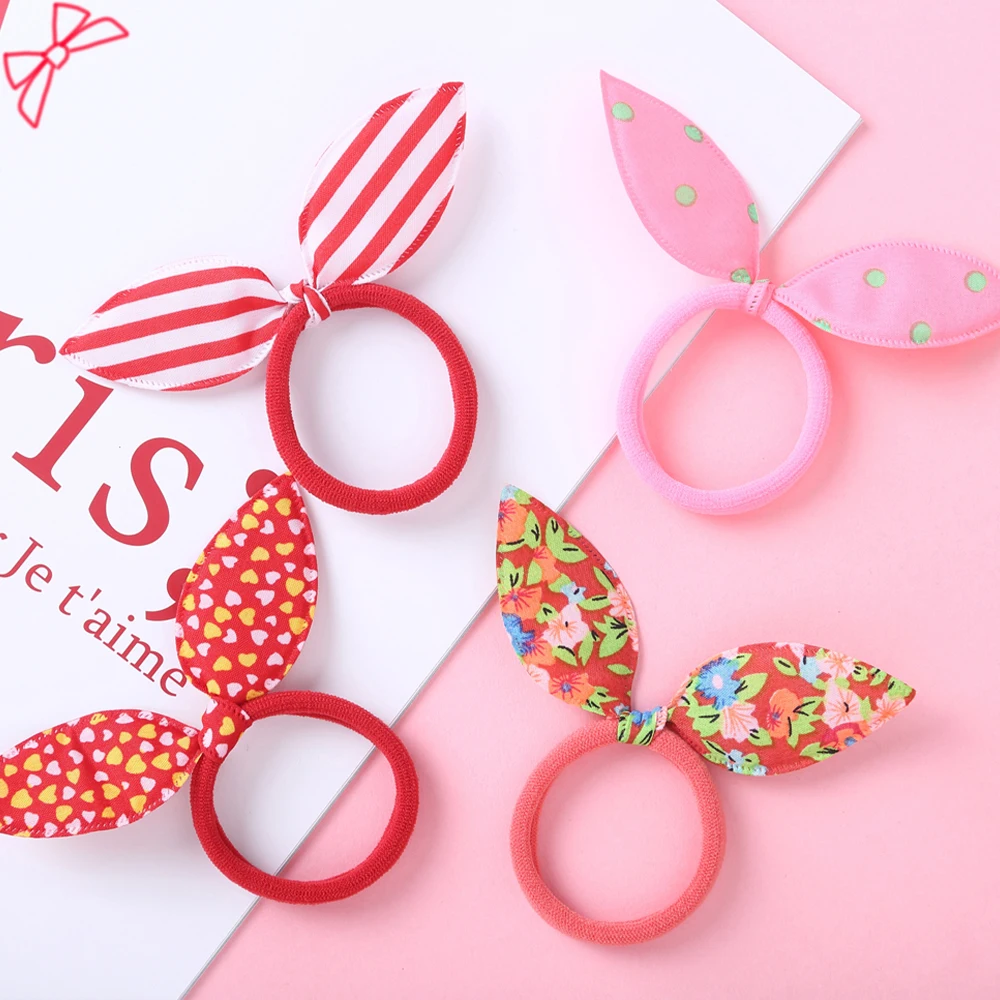 Diademas elásticas con Orejas de conejo para niña, diadema de goma, accesorios para el cabello, 10 unidades