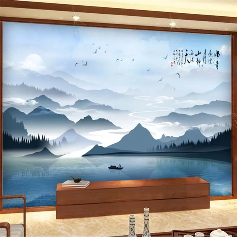 

beibehang Custom wallpaper 3d mural far mountain new Chinese artistic conception abstract ink landscape living room 3d wallpaper