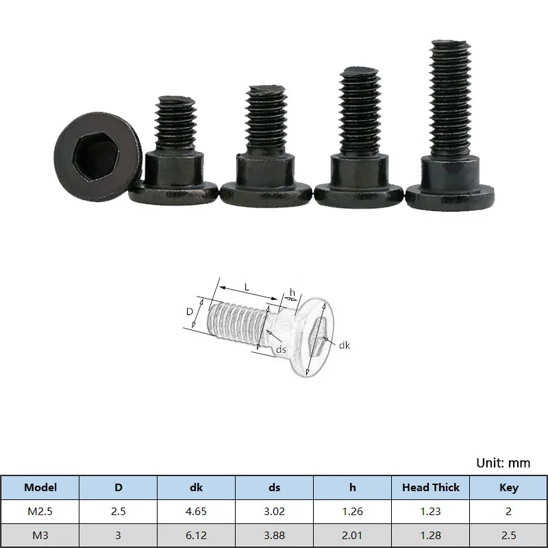 1-10pcs  M2.5 M3  12.9 Grade Black Stepped  Hex Socket Screws  Hexagon Socket Shoulder  Screws